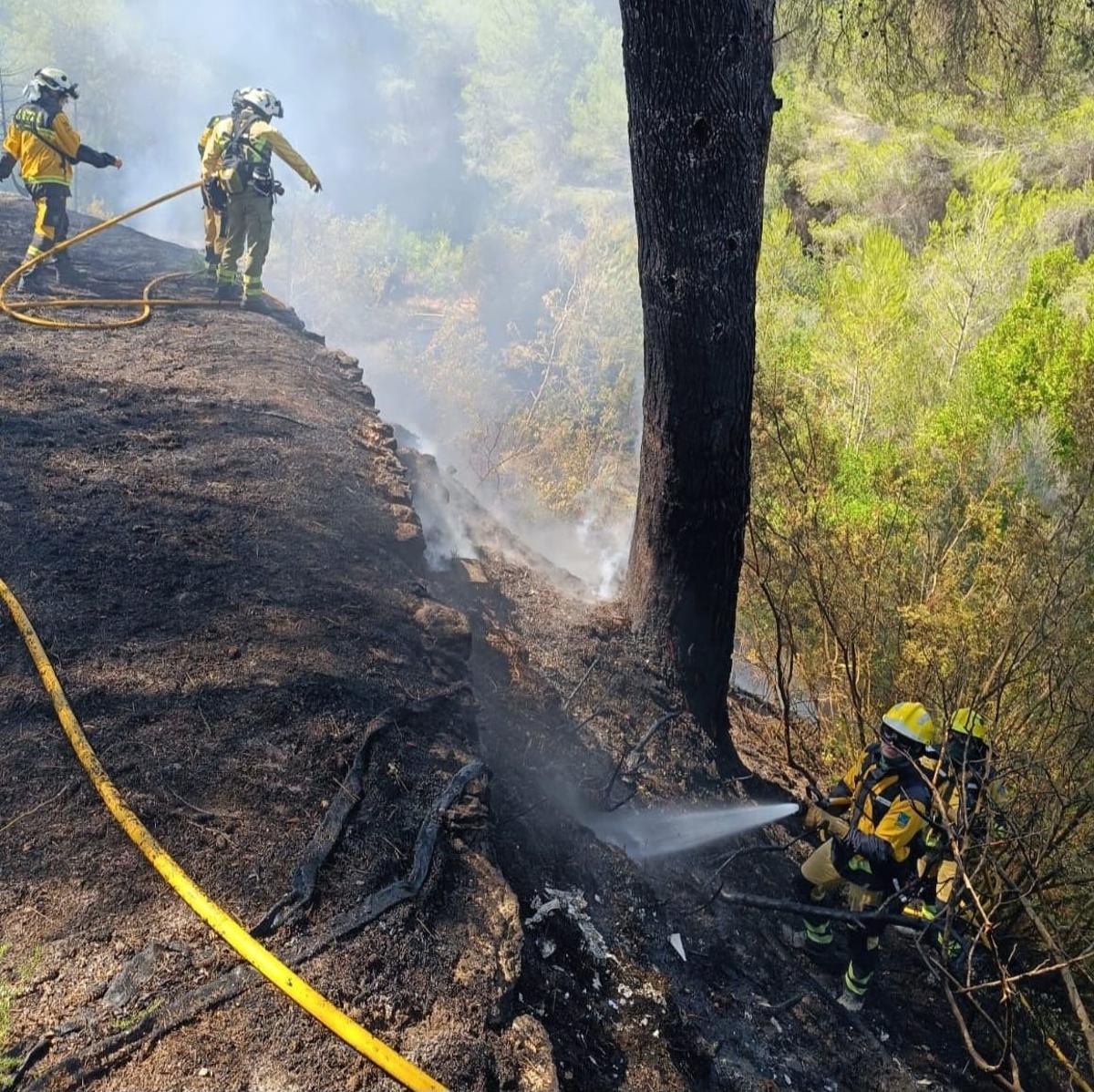 Efectivos apagando un incendio.