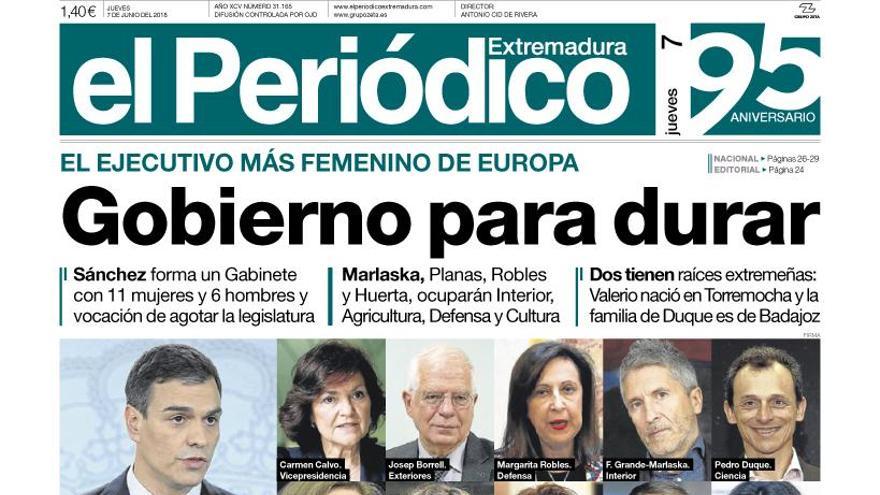 Esta es la portada de EL PERIÓDICO EXTREMADURA correspondiente al día 7 de junio del 2018