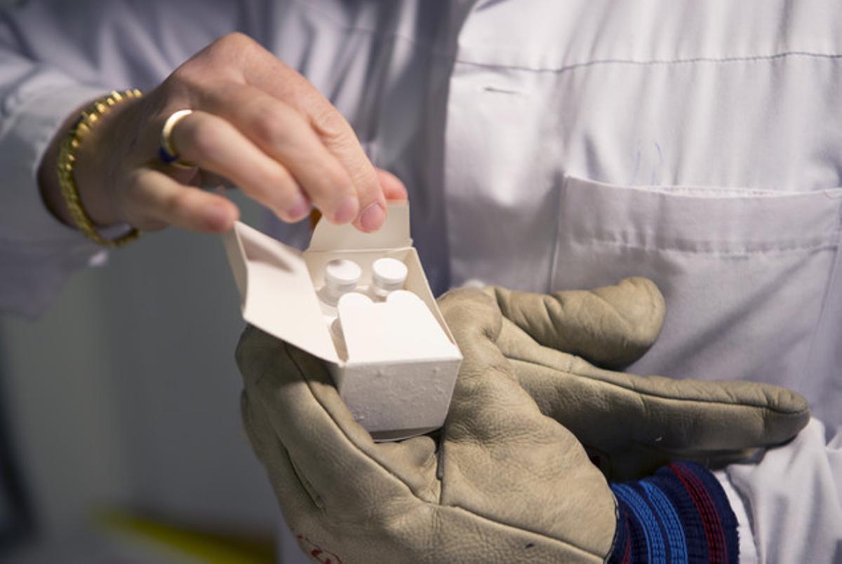 Una mostra de la vacuna experimental contra l’Ebola VSE-EBOV, a l’hospital de Ginebra, dimecres. Una mostra de la vacuna experimental contra l’Ebola VSE-EBOV, a l’hospital de Ginebra, dimecres.