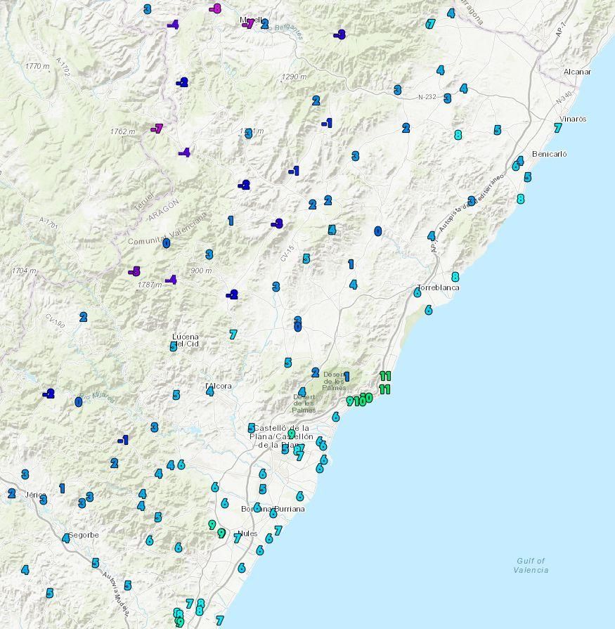 Temperaturas registradas por AVAMET en la provincia a las 10.00 horas de este viernes