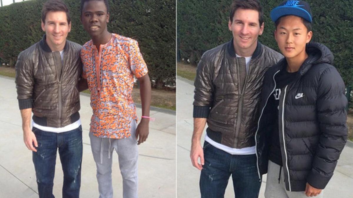 Messi, posando junto a Patrice Soussia y Seung Woo Lee