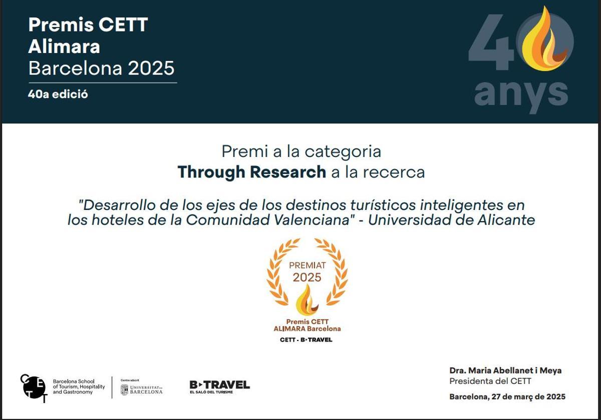 Certificado del premio obtenido por la UA