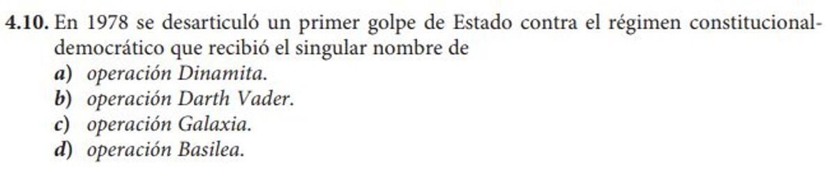 Captura de pantalla de la pregunta sobre Darth Vader en el examen de Historia de la Selectividad.