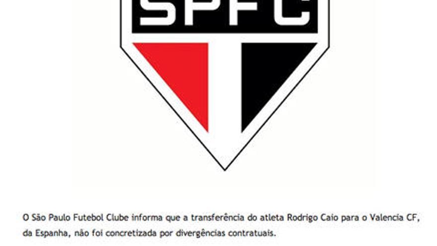 Comunicado Oficial del Sao Paulo