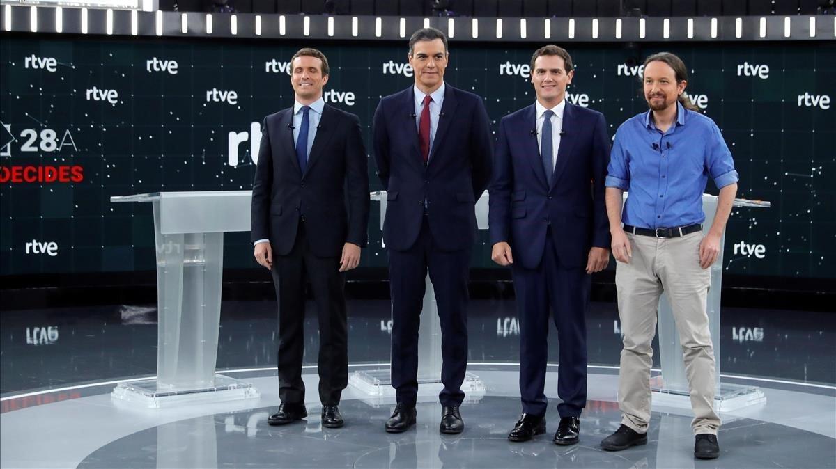 Los cuatro candidatos del debate electoral del TVE.