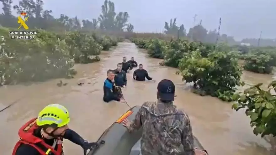 La Guardia Civil rescata en una lancha a varias mascotas tras las inundaciones en Jerez de la Frontera