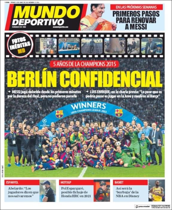 Portada MUNDO DEPORTIVO sábado 6 junio 2020