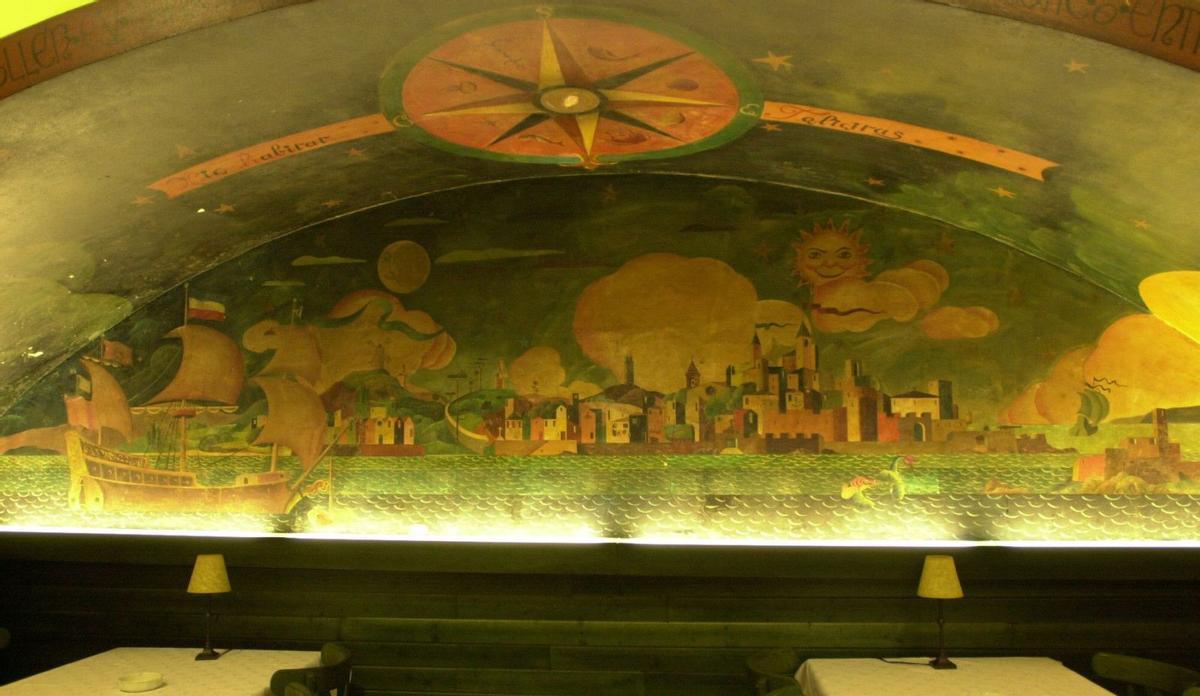 Mural de Lugrís en la bóveda del antiguo restaurante Fornos. | // IRENE MOLINA