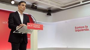 El secretario general del PSOE Pedro Sanchez durante una rueda de prensa.