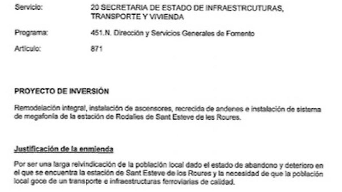 Proyecto de inversión en Sant Esteve de les Roures.