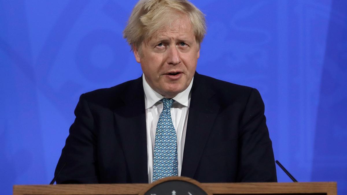 Boris Johnson en una rueda de prensa.