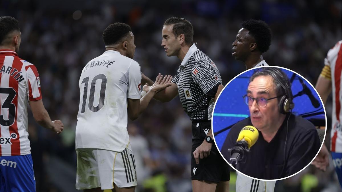 Iturralde González castiga a Mbappé tras la tarjeta: "Muy mal tirándole la pelota al jugador cuando está en el suelo"