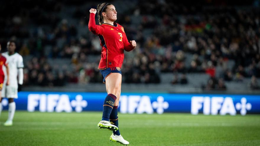 La pontevedresa Tere Abelleira celebra su gol ante Zambia en el Mundial que ganó España