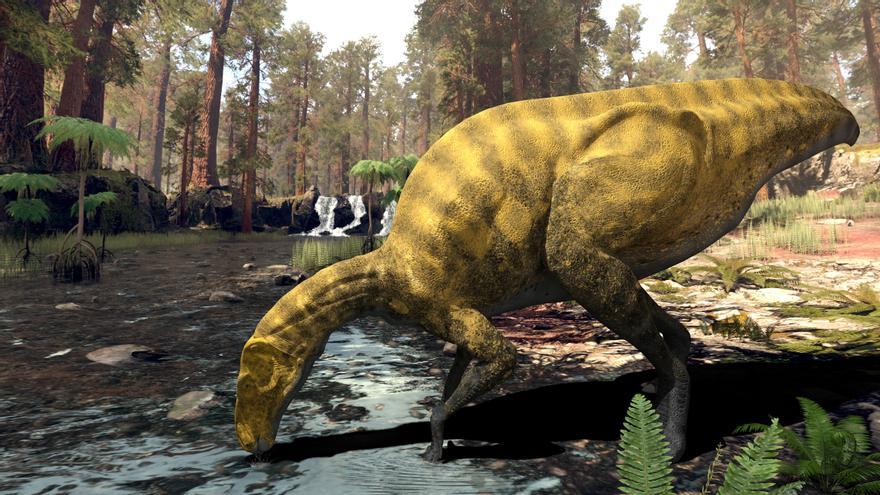 Recreación del nuevo dinosaurio, parecido a un "iguanodon"