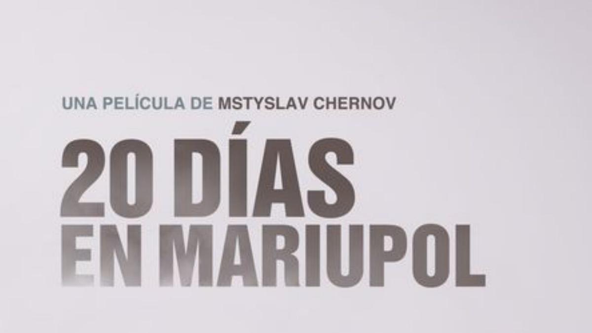El cartel de “20 días en Mariúpol” y Liudmyla Lysenko en Vigo.