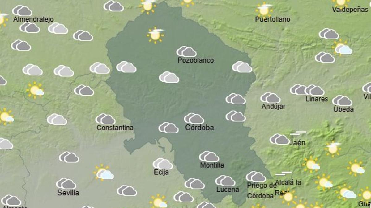 Previsión de nubes en Córdoba este miércoles.