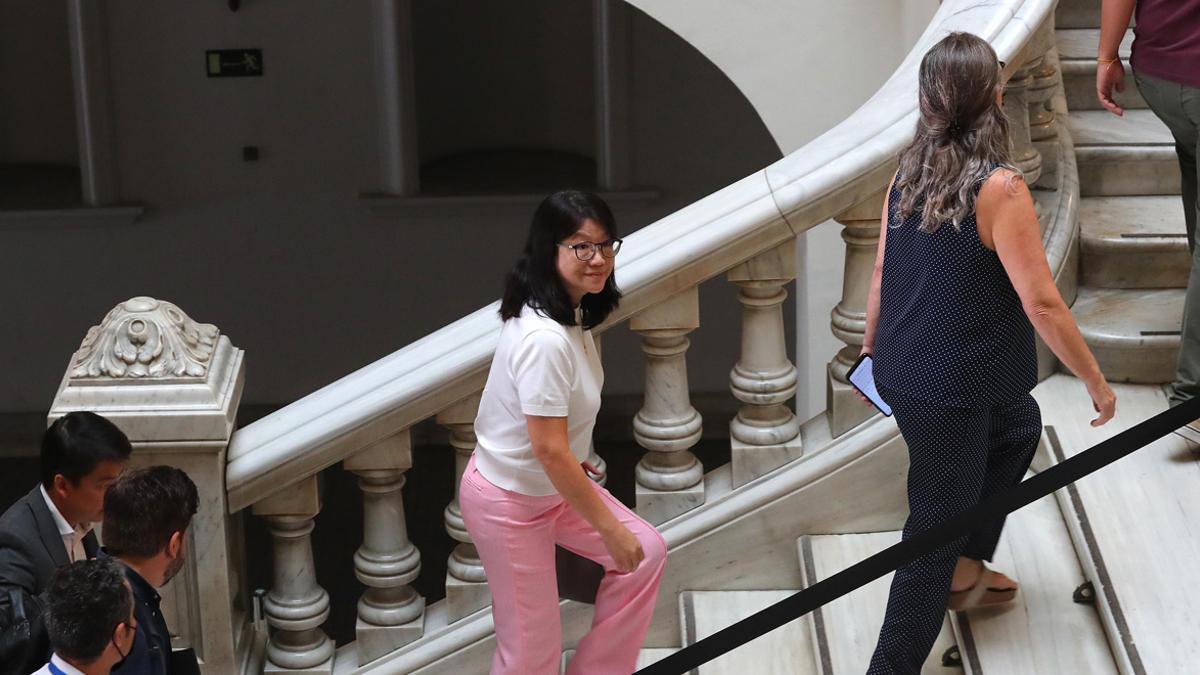 Layhoon, subiendo las escaleras antes de la reunión con el Ayuntamiento