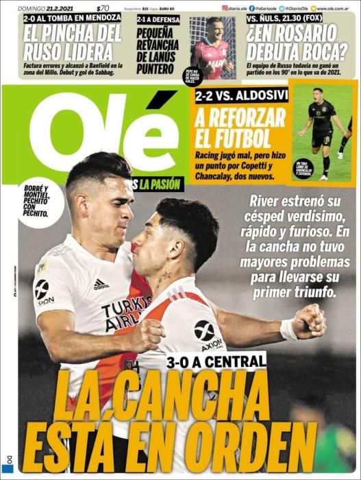 Portada OLÉ domingo 21 febrero 2021