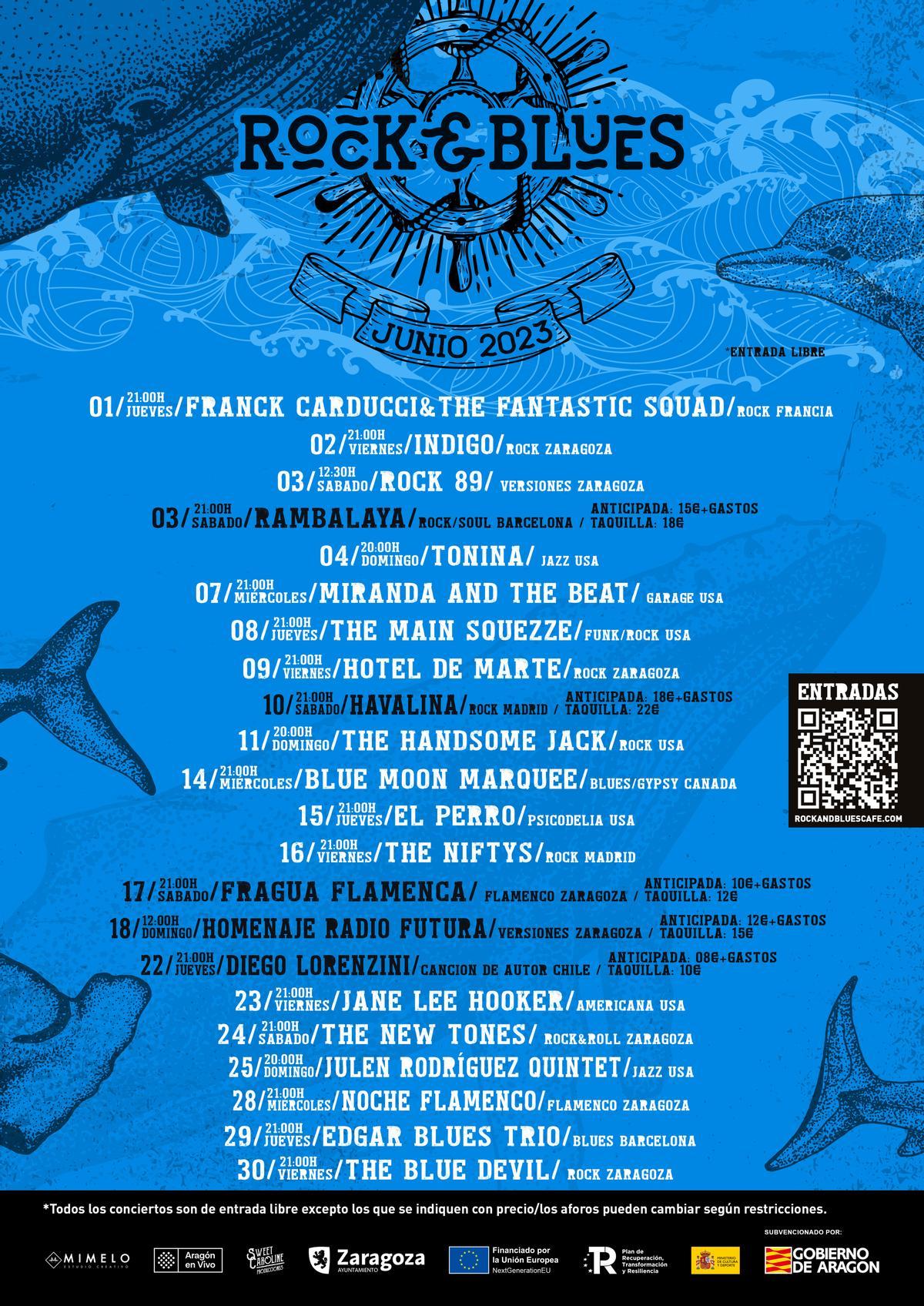 Una imagen de la programación completa de junio para el Rock and Blues Cafe