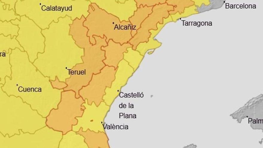 Aemet amplía el aviso naranja por lluvia y tormentas a varias zonas de Valencia y el interior sur de Castellón