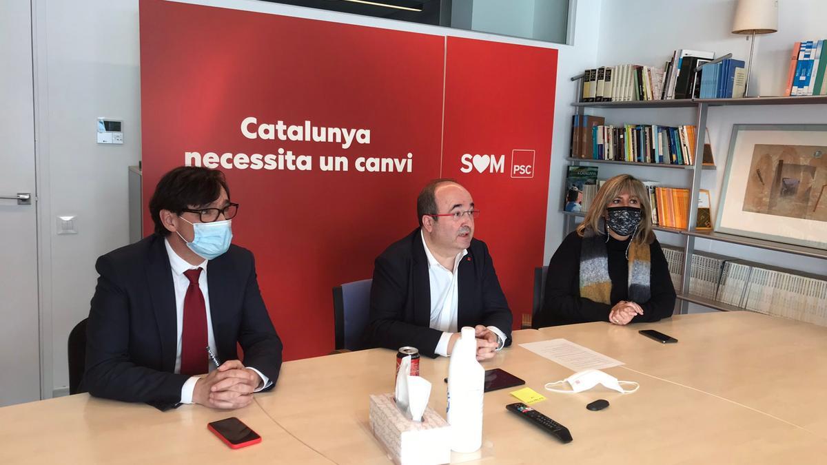 Miquel Iceta, Salvador Illa i Núria Marín en una reunió de l&#039;executiva