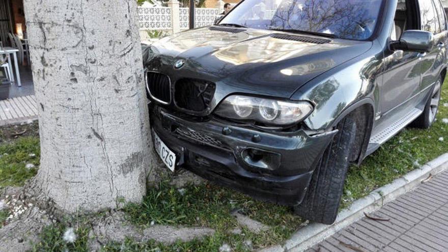 El coche acabó chocando con una palmera.