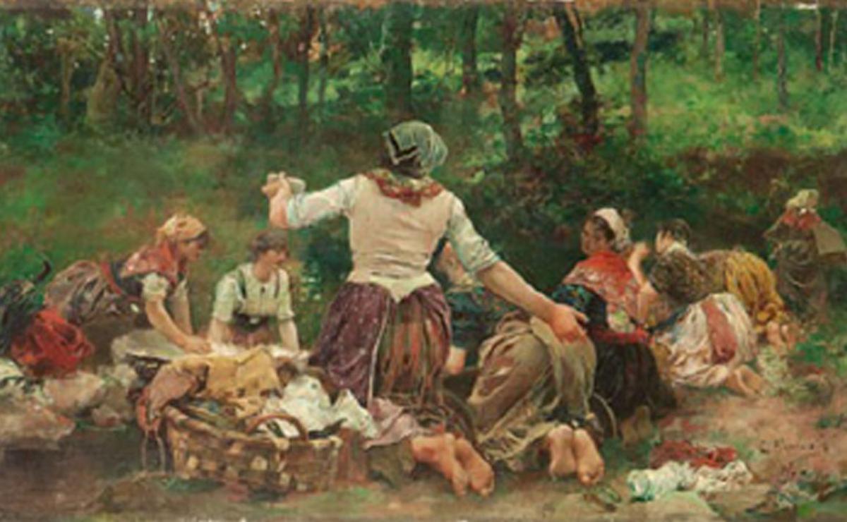 1. Reproducción de un óleo pintado por Lhardy.
2. Localizador de Muros de Nalón en el mapa de Asturias.
3. «Lavanderas», óleo de Casto Plasencia de 1885.
4 y 5. El antes y el ahora de la fuente de Roque. A la izquierda, fotografía por Hause y Menet en 1920. A la derecha, en la actualidad.
