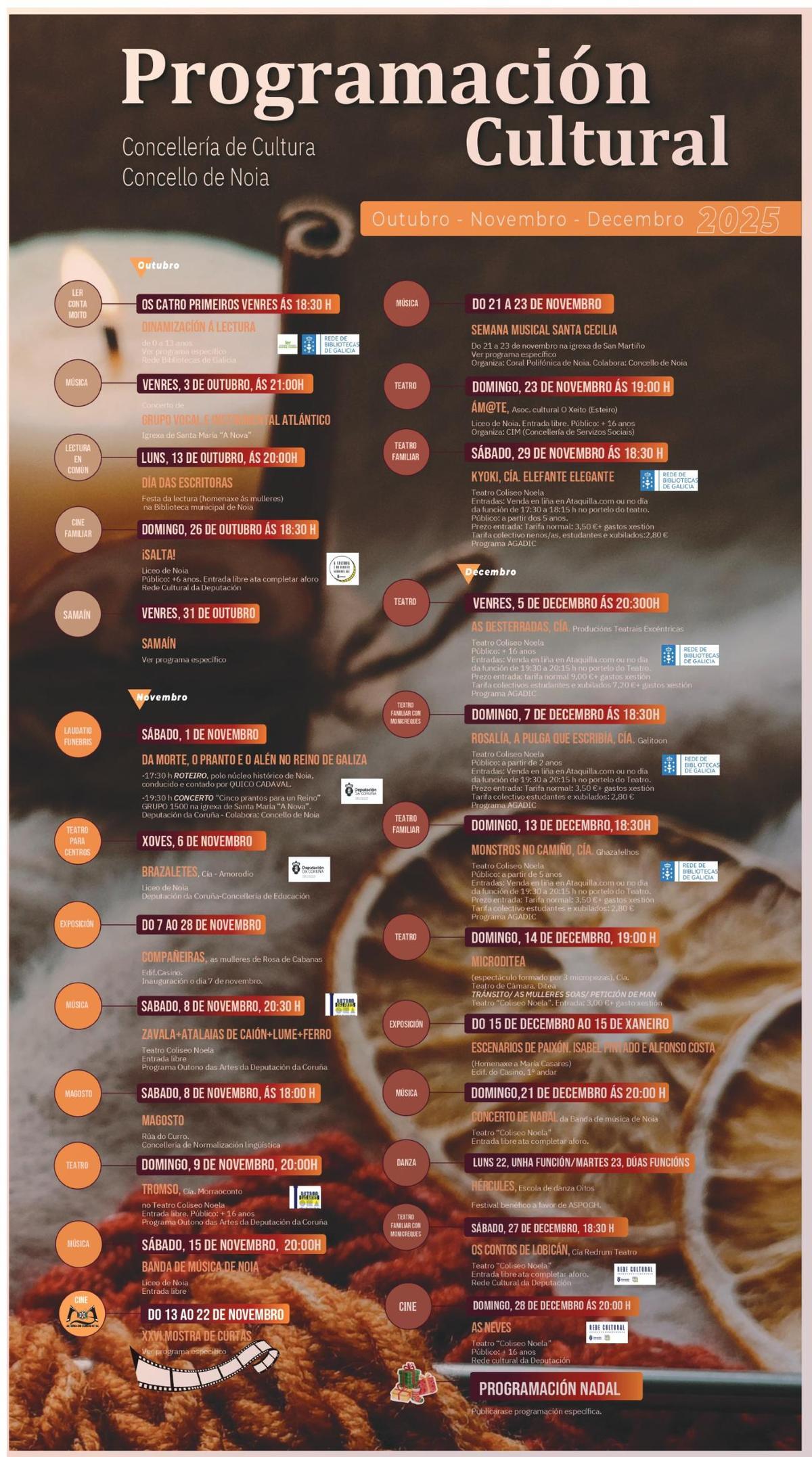 Cartel promocional das actividades culturais de Noia.