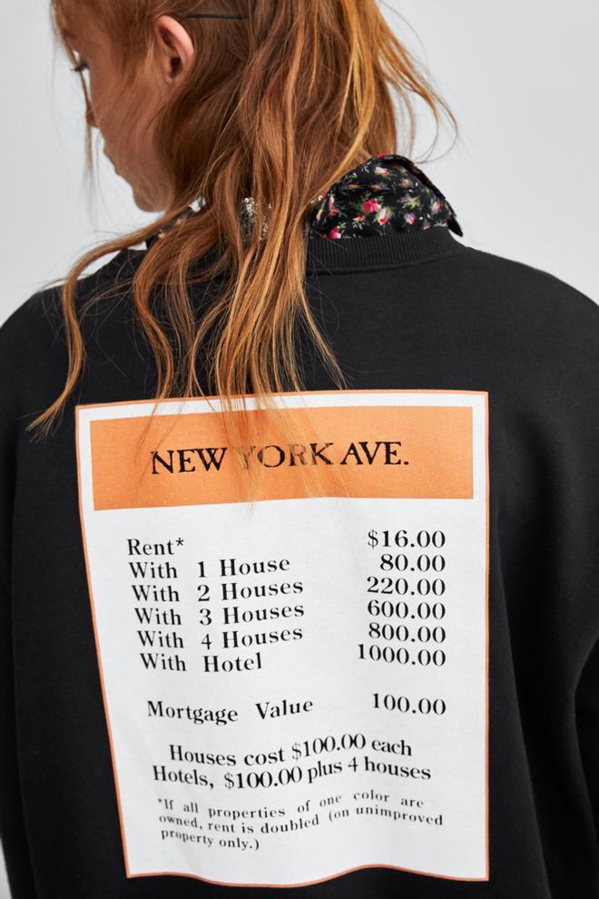 Parte trasera de la sudadera de Monopoly de Zara