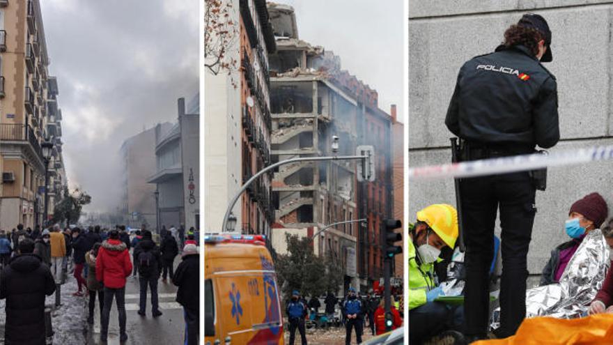 Una potente explosión derrumba un edificio en el centro de Madrid