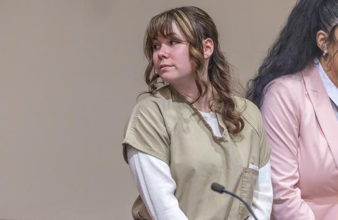 Hannah Gutierrez-Reed, the former armorer at the movie Rust, looks back at her family members during her sentencing hearing in First District Court, in Santa Fe, New Mexico, U.S., April 15, 2024. Luis Sanchez Saturno/Pool via REUTERS