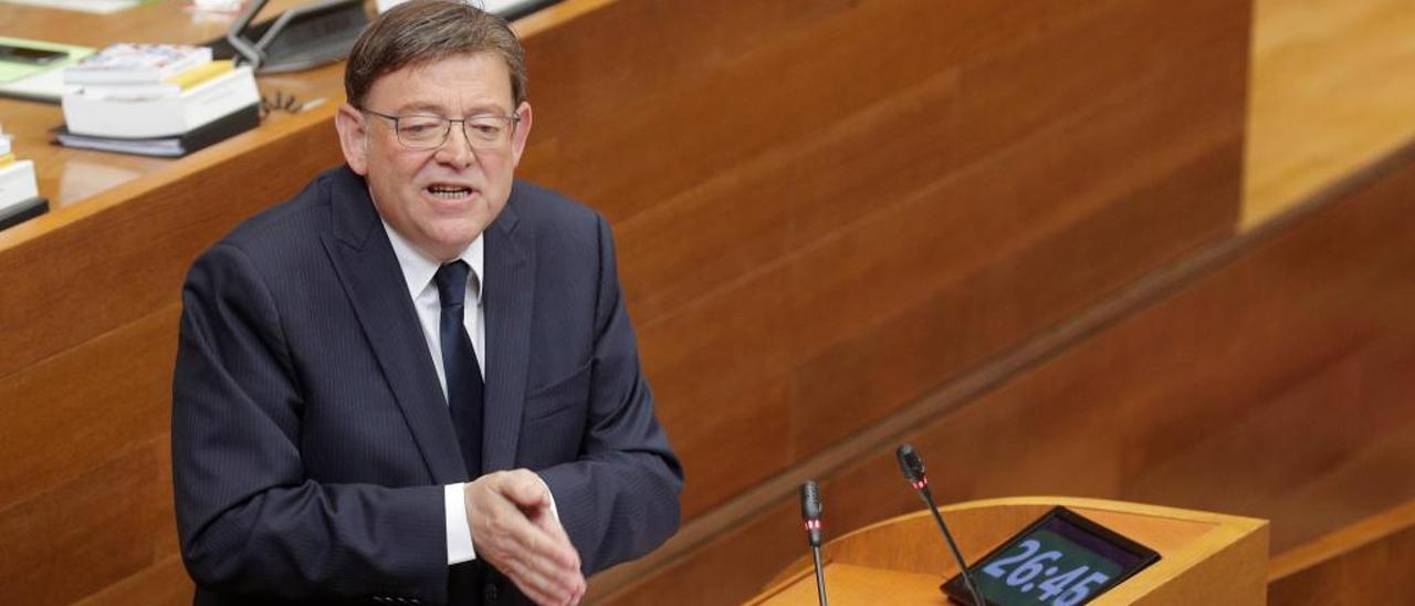 El presidente de la Generalitat, Ximo Puig, durante su intervención de ayer en las Cortes.