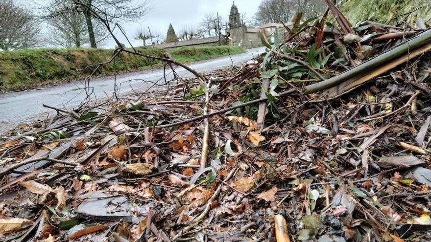 Restos de ramas y hojas continúan apilados en el vial de Siador.