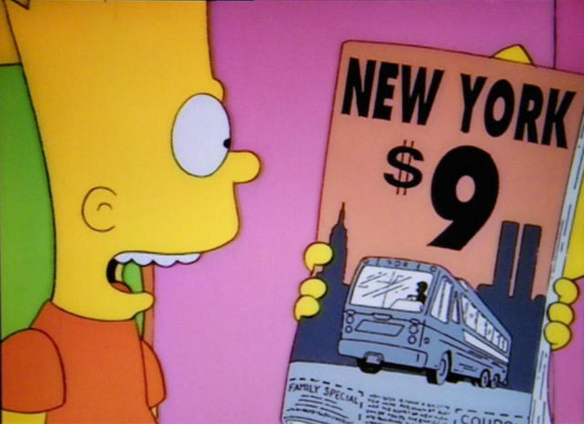 Bart amb l'anunci de l'oferta per a viatjar a Nova York