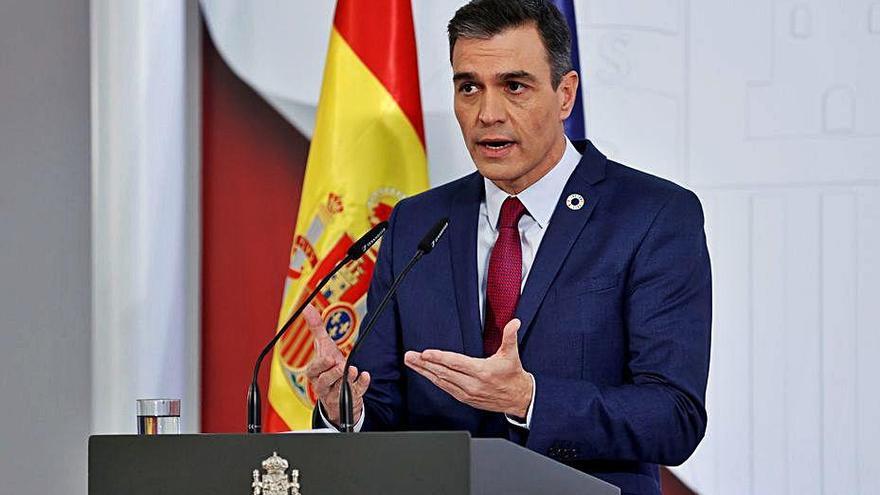 Pedro Sánchez, ahir en roda de premsa.