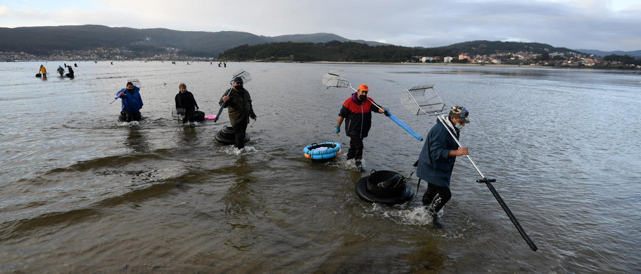 Mariscadores en Lourizán.