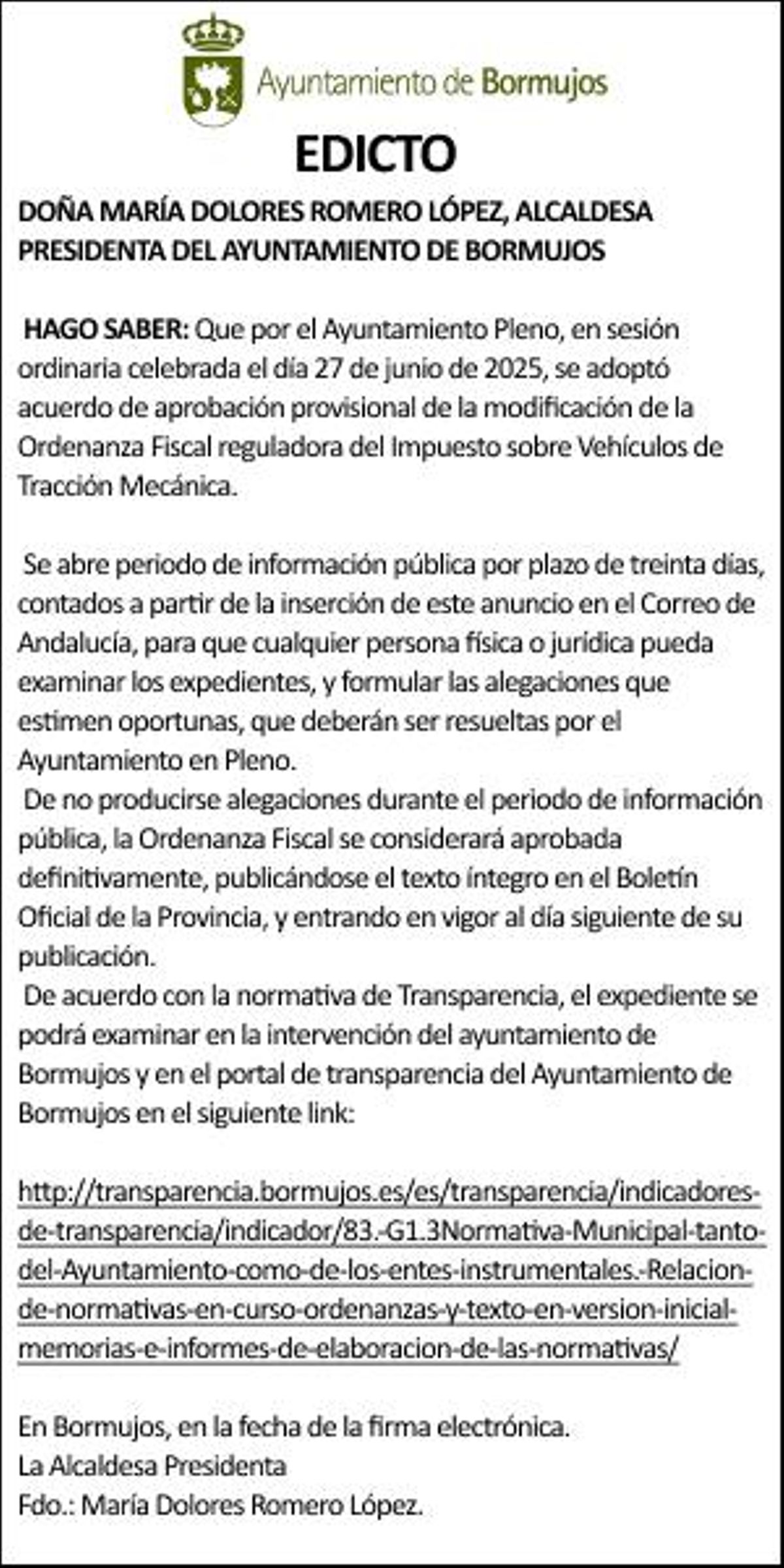 Edicto del Ayuntamiento de Bormujos