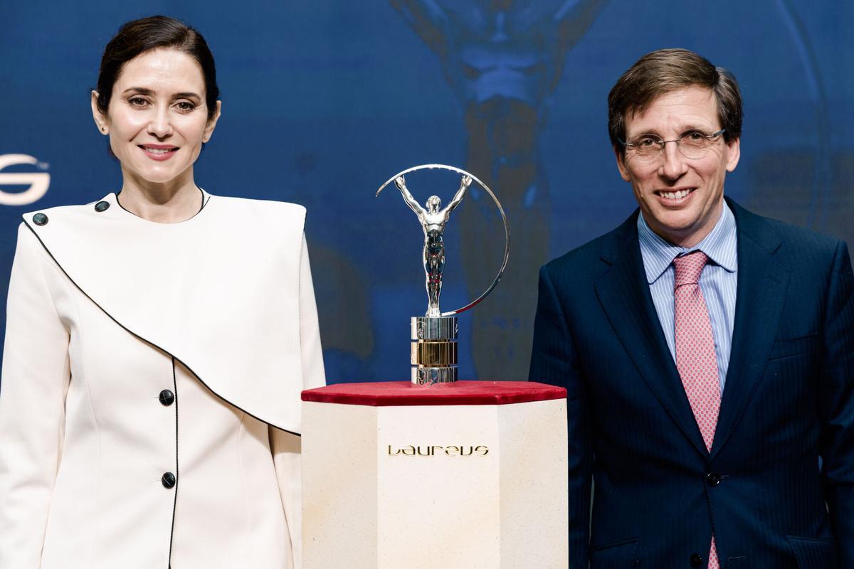 La presidenta de la Comunidad de Madrid, Isabel Díaz Ayuso, y el alcalde de Madrid, José Luis Martínez Almeida, durante la presentación de los nominados a los Premios Laureus.