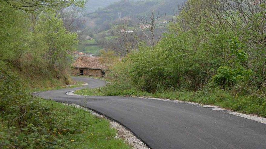La carretera que da acceso al pueblo mierense de La Cerezal, recientemente reparada.