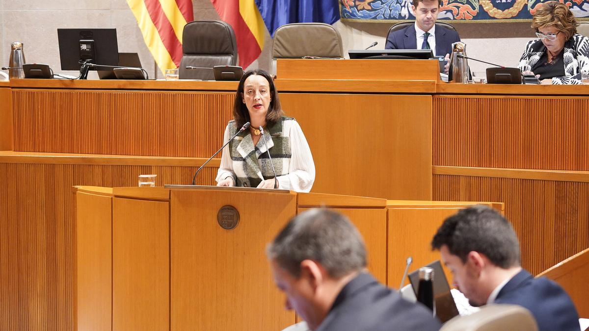 La consejera Susín, durante una comparecencia en el pleno de las Cortes.