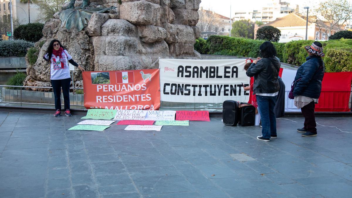 El Colectivo de Peruanos Residentes en Mallorca durante la concentración.