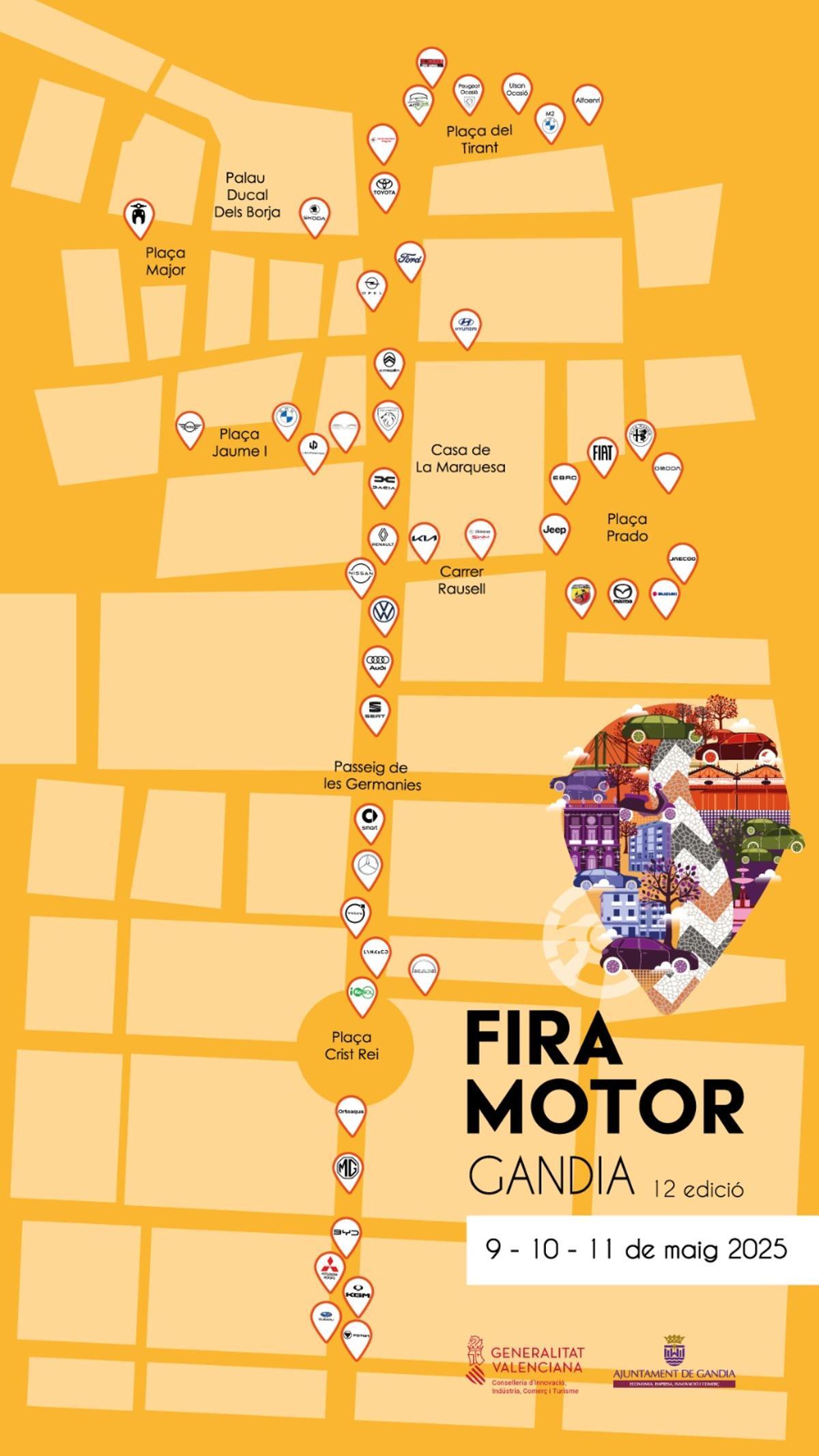 Mapa de distribución de los expositores en las calles de Gandia.