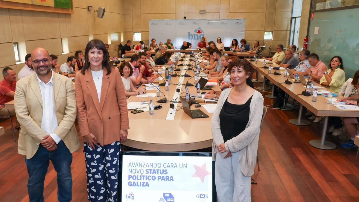 La portavoz nacional del BNG, Ana Pontón, en la jornada de trabajo sobre autogobierno, en Santiago.