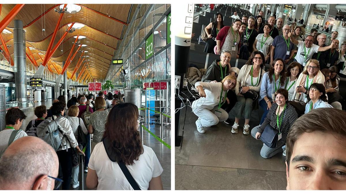 A la izquierda, la expedición antes de coger el avión de Madrid a Nueva York. A la derecha, un selfie de grupo.