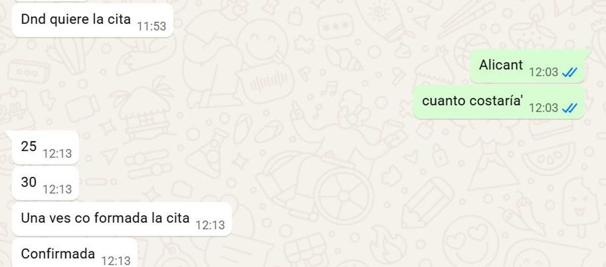 Mensaje de WhatsApp de un revendedor de citas para el proceso de regularización extraordinaria de inmigrantes.
