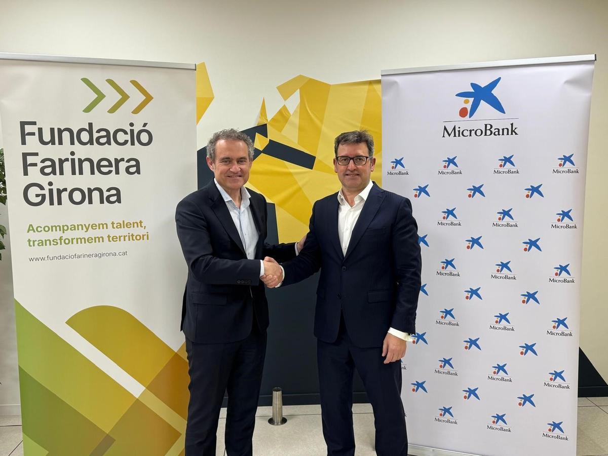 Francesc Bosch, vicepresident de la Fundació Farinera Girona, i Josep Mª González, director territorial de CaixaBank a Catalunya.