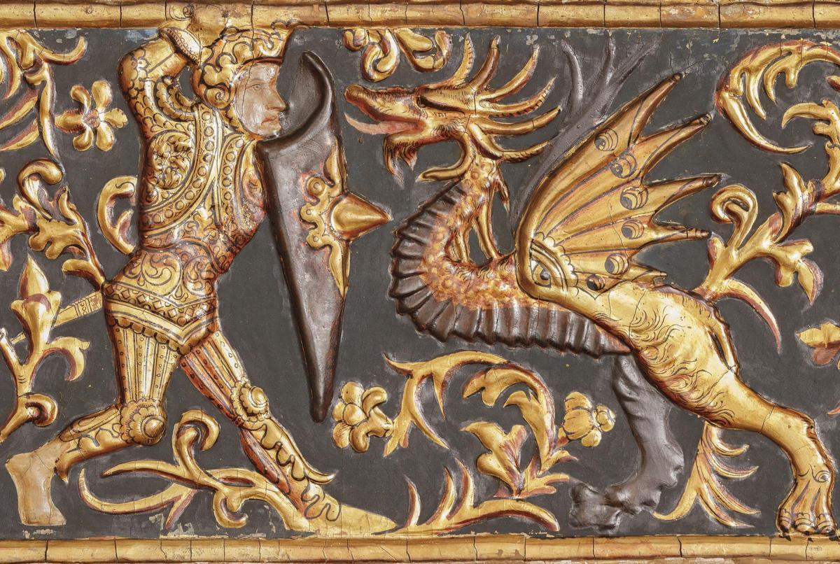Detalle del artesonado medieval de la Lonja