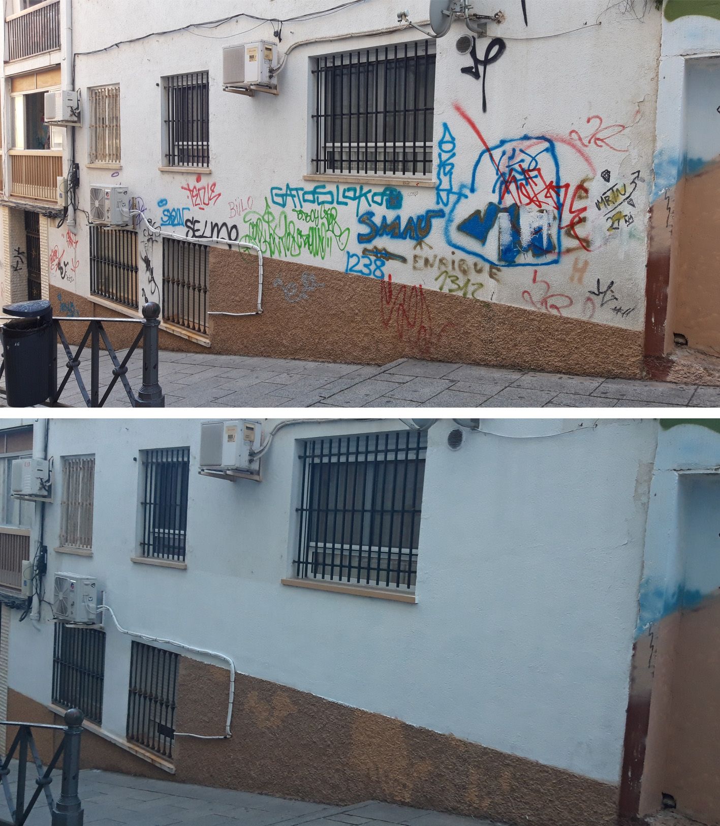 Resultado de la campaña de supresión de pintadas en la calle Sierpes de Cáceres.