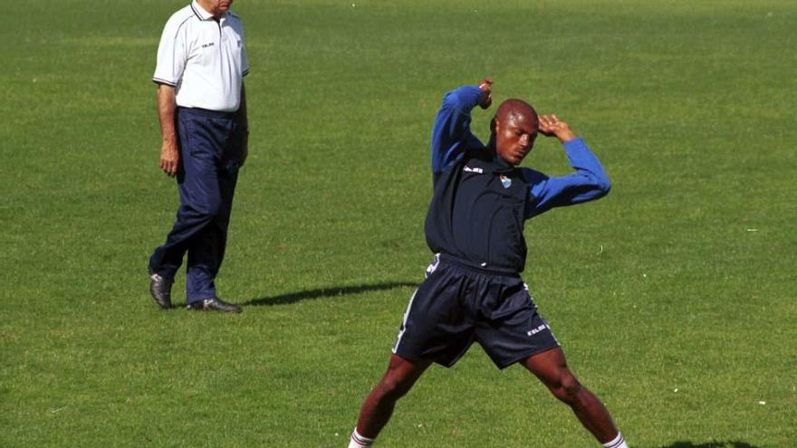 Peiró y Catanha, durante un entrenamiento, en su época malaguista.