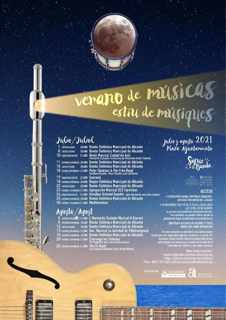 Cartel de 'Verano de Músicas' en la Plaza del Ayuntamiento de Alicante